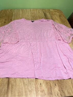 Torrid Pink Floral Sheer Sleeve Embroidered Stretch Top Womens Plus Size 6